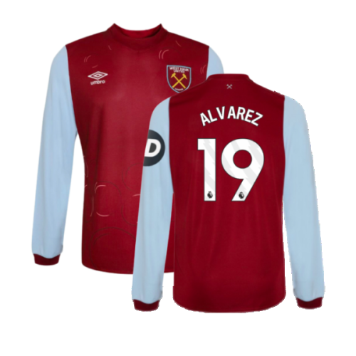 2023-2024 West Ham Long Sleeve Home Shirt (Kids) (ALVAREZ 19)