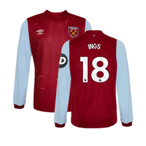 2023-2024 West Ham Long Sleeve Home Shirt (Kids) (INGS 18)