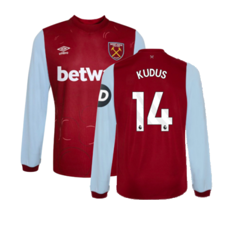 2023-2024 West Ham Long Sleeve Home Shirt (Kudus 14)