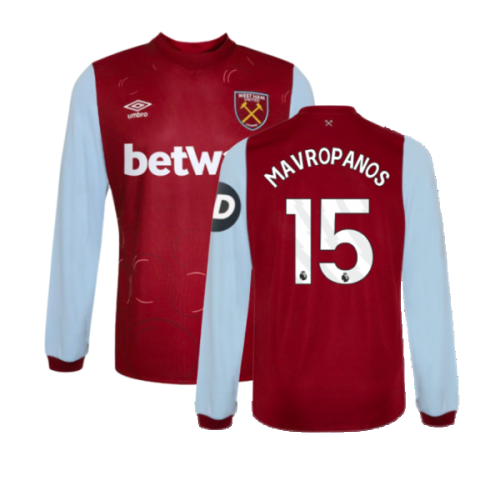 2023-2024 West Ham Long Sleeve Home Shirt (Mavropanos 15)