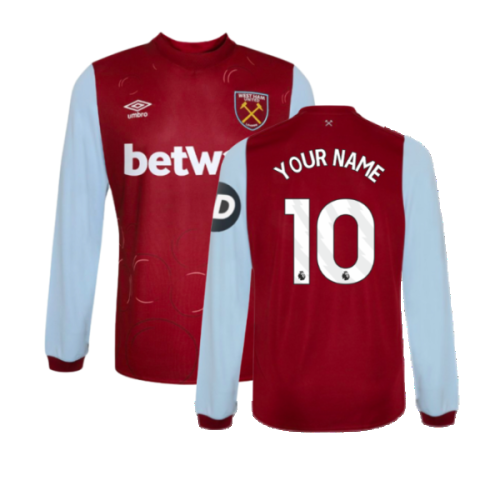 2023-2024 West Ham Long Sleeve Home Shirt (Your Name)