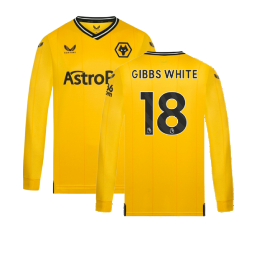 2023-2024 Wolves Long Sleeve Home Shirt (GIBBS WHITE 18)