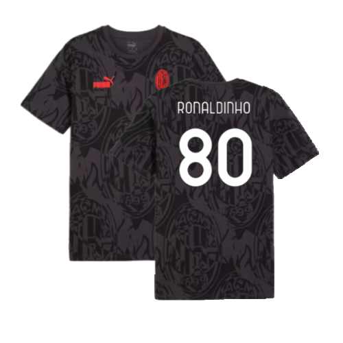 2024-2025 AC Milan ftblCulture Tee AOP (Black) (Ronaldinho 80)