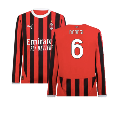 2024-2025 AC Milan Home Long Sleeve Shirt (Baresi 6)