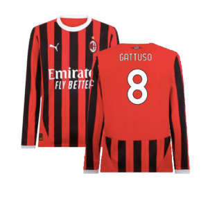 2024-2025 AC Milan Home Long Sleeve Shirt (Gattuso 8)