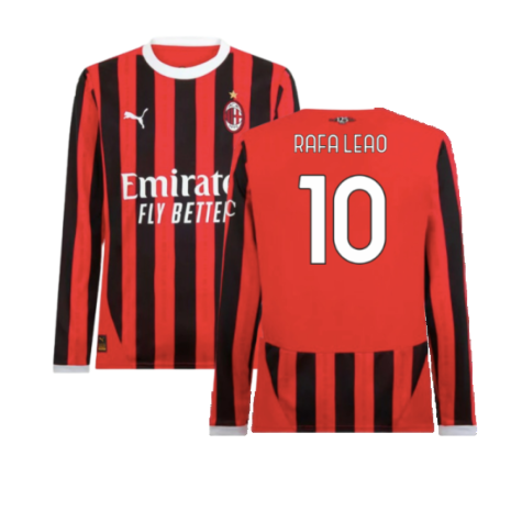 2024-2025 AC Milan Home Long Sleeve Shirt (Rafa Leao 10)