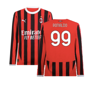 2024-2025 AC Milan Home Long Sleeve Shirt (Ronaldo 99)