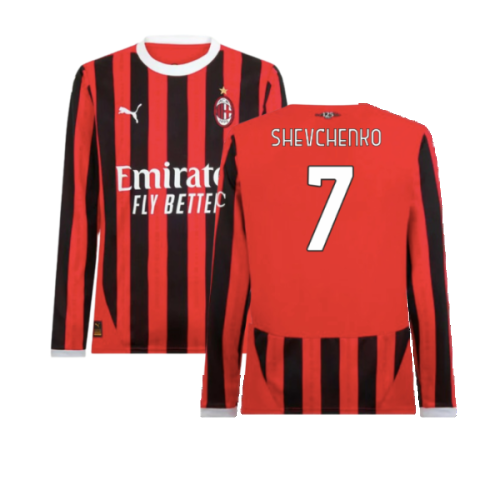 2024-2025 AC Milan Home Long Sleeve Shirt (Shevchenko 7)