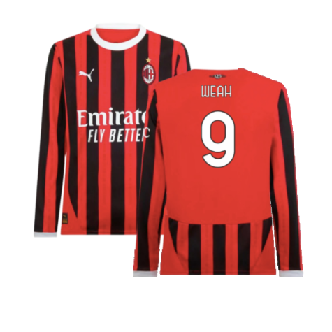 2024-2025 AC Milan Home Long Sleeve Shirt (Weah 9)