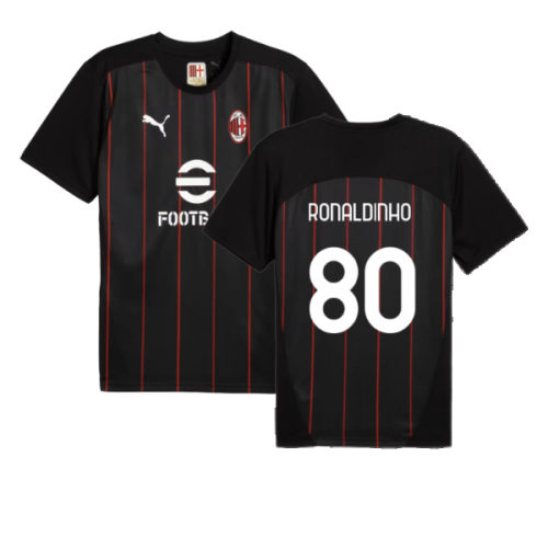 2024-2025 AC Milan Prematch SS Jersey (Black) (Ronaldinho 80)