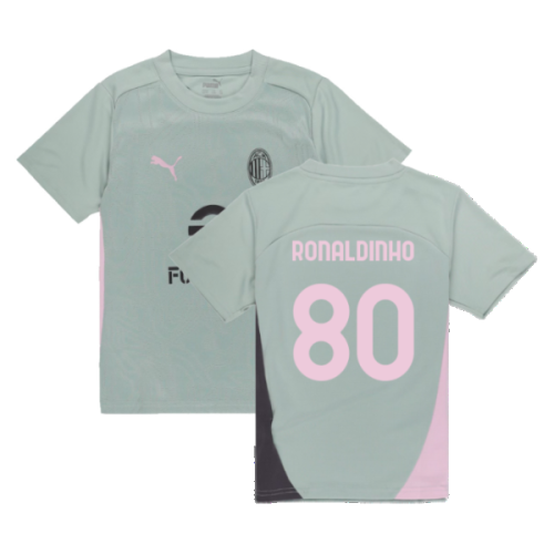 2024-2025 AC Milan Training Shirt (Green Fog) - Kids (Ronaldinho 80)