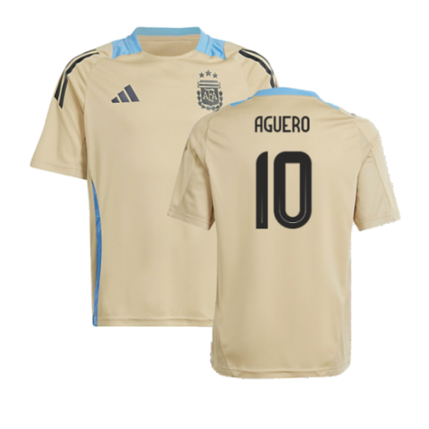 2024-2025 Argentina Training Jersey (Hazy Beige) - Kids (AGUERO 10)