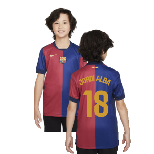 2024-2025 Barcelona Home Shirt (Sponsorless) - Kids (Jordi Alba 18)