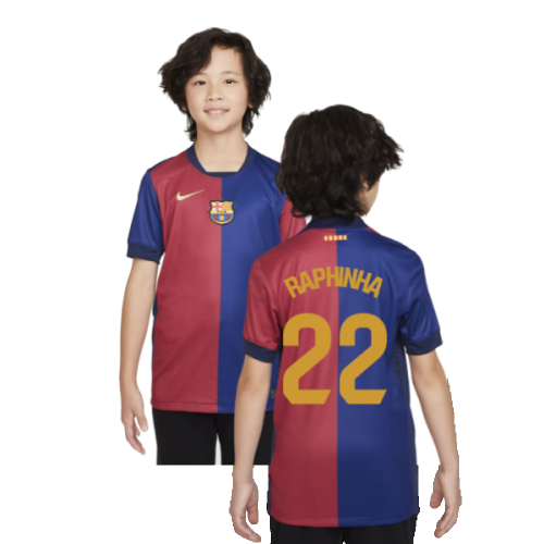 2024-2025 Barcelona Home Shirt (Sponsorless) - Kids (Raphinha 22)