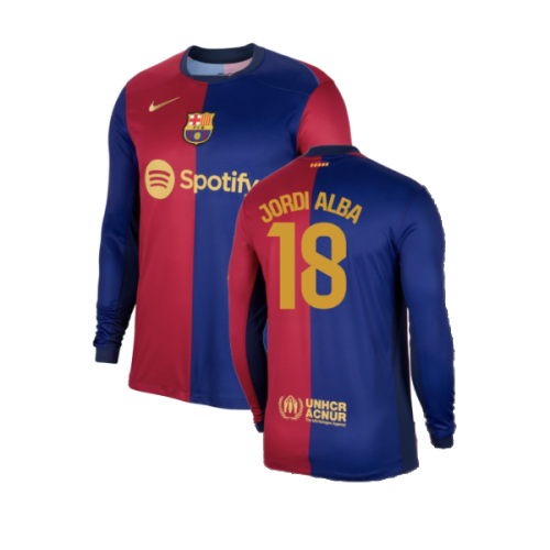 2024-2025 Barcelona Long Sleeve Home Shirt (Jordi Alba 18)