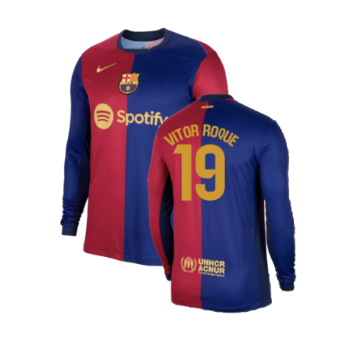 2024-2025 Barcelona Long Sleeve Home Shirt (Vitor Roque 19)