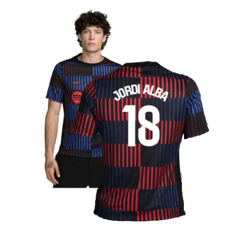 2024-2025 Barcelona Pre-Match Away Shirt (Navy) (Jordi Alba 18)