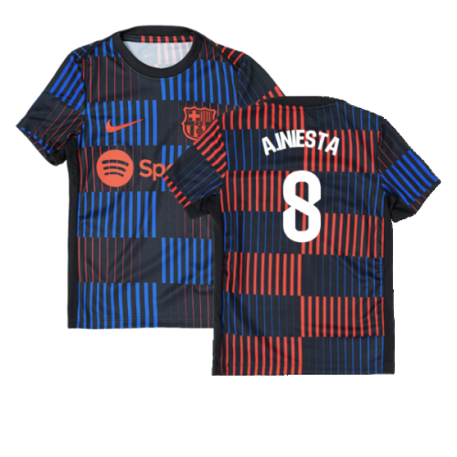 2024-2025 Barcelona Pre-Match Away Shirt (Navy) - Kids (A.Iniesta 8)