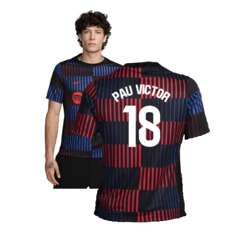 2024-2025 Barcelona Pre-Match Away Shirt (Navy) (Pau Victor 18)