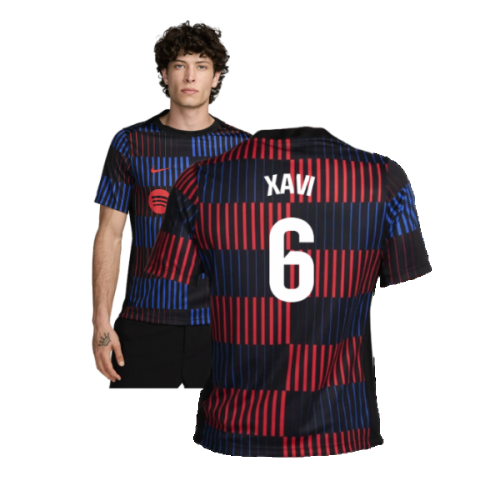 2024-2025 Barcelona Pre-Match Away Shirt (Navy) (Xavi 6)