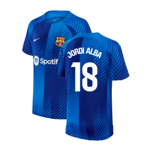 2024-2025 Barcelona Pre-Match Shirt (Blue) - Kids (Jordi Alba 18)