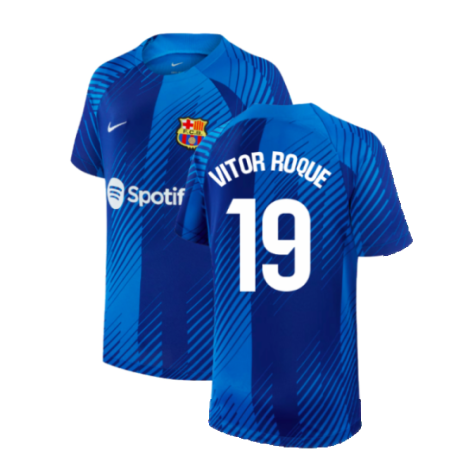 2024-2025 Barcelona Pre-Match Shirt (Blue) - Kids (Vitor Roque 19)