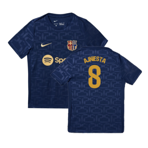 2024-2025 Barcelona Pre-Match Training Shirt (Navy) - Kids (A.Iniesta 8)