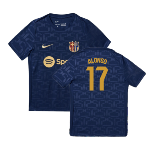 2024-2025 Barcelona Pre-Match Training Shirt (Navy) - Kids (Alonso 17)