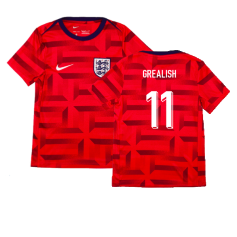 2024-2025 England Academy Pro Pre-Match Top (Siren Red) - Kids (Grealish 11)