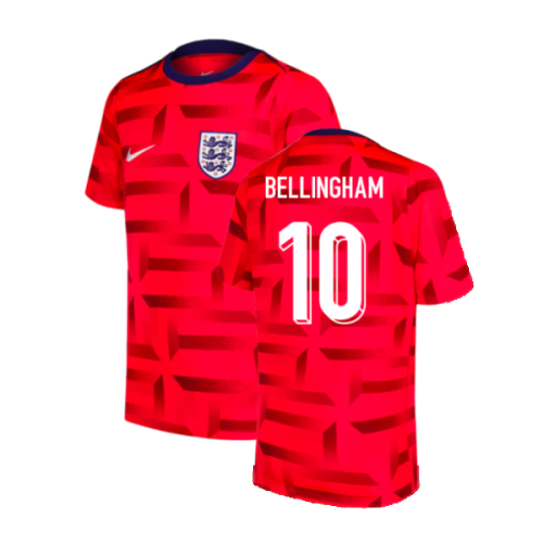 2024-2025 England Dri-FIT Pre-Match Shirt (Red) (Bellingham 10)