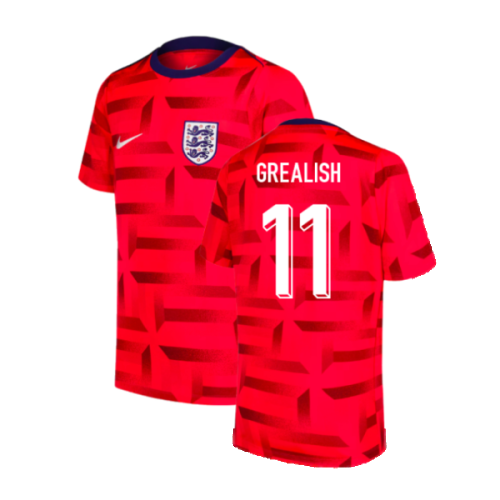 2024-2025 England Dri-FIT Pre-Match Shirt (Red) (Grealish 11)