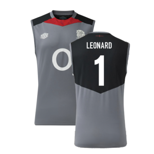 2024-2025 England Rugby Sleeveless Jersey O2 (Grey) (Leonard 1)