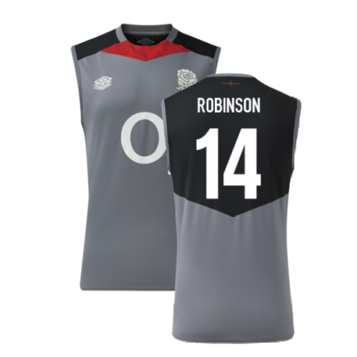 2024-2025 England Rugby Sleeveless Jersey O2 (Grey) (Robinson 14)