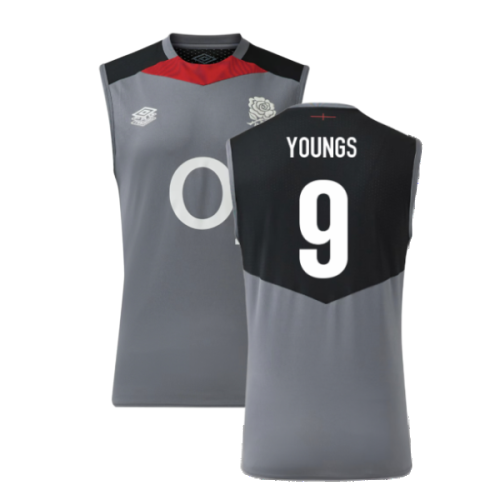 2024-2025 England Rugby Sleeveless Jersey O2 (Grey) (Youngs 9)