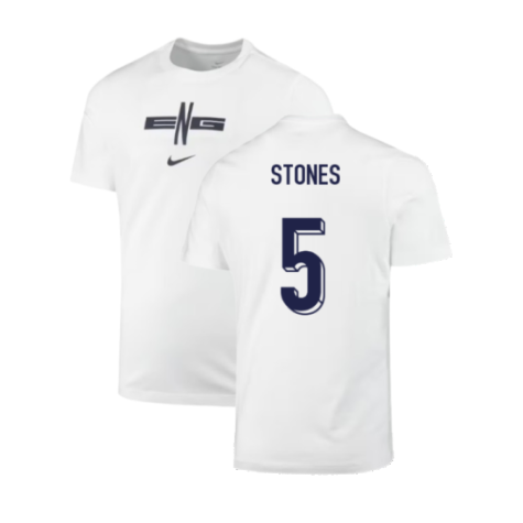 2024-2025 England Soccer T-Shirt (White) (Stones 5)