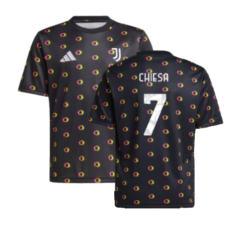 2024-2025 Juventus Pre-Match Shirt (Black) - Kids (Chiesa 7)