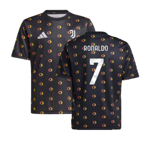 2024-2025 Juventus Pre-Match Shirt (Black) - Kids (Ronaldo 7)