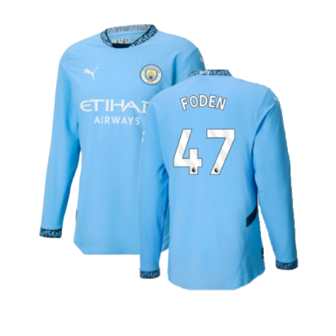 2024-2025 Man City Authentic Long Sleeve Home Shirt (Foden 47)