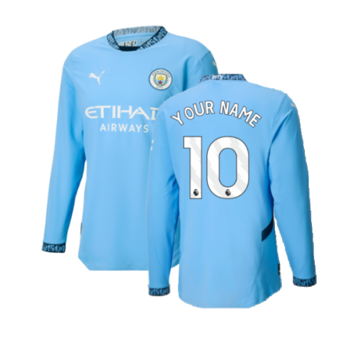 2024-2025 Man City Authentic Long Sleeve Home Shirt (Your Name)