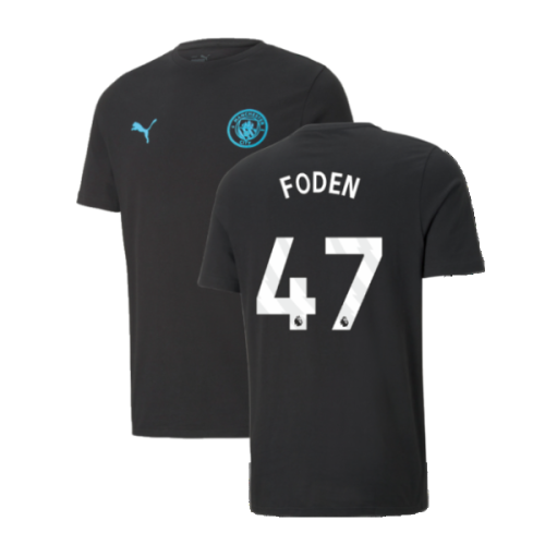 2024-2025 Man City ESS Tee (Black) - Kids (Foden 47)