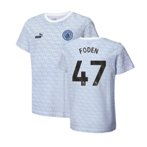 2024-2025 Man City ftblCulture Tee AOP (Light Blue) - Kids (Foden 47)