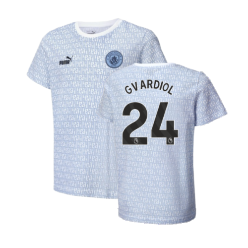 2024-2025 Man City ftblCulture Tee AOP (Light Blue) - Kids (Gvardiol 24)