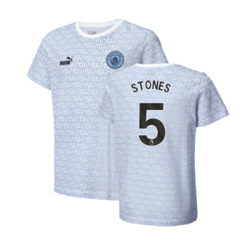 2024-2025 Man City ftblCulture Tee AOP (Light Blue) - Kids (Stones 5)