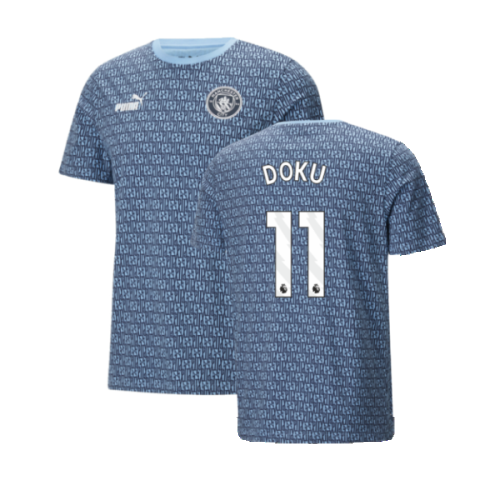 2024-2025 Man City ftblCulture Tee AOP (Navy) - Kids (Doku 11)
