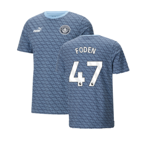 2024-2025 Man City ftblCulture Tee AOP (Navy) - Kids (Foden 47)