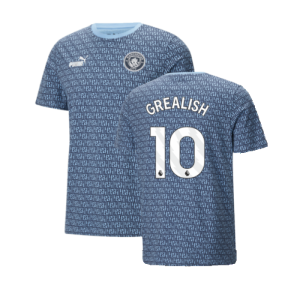 2024-2025 Man City ftblCulture Tee AOP (Navy) - Kids (Grealish 10)