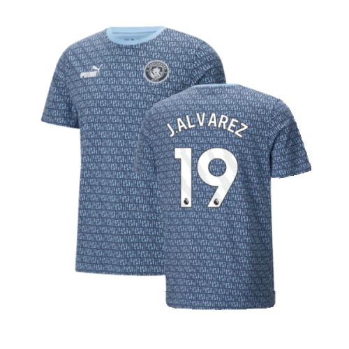 2024-2025 Man City ftblCulture Tee AOP (Navy) - Kids (J.Alvarez 19)