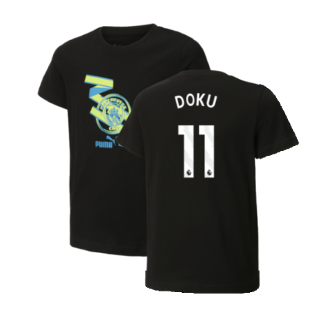 2024-2025 Man City ftblCulture Tee (Black) - Kids (Doku 11)