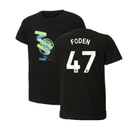 2024-2025 Man City ftblCulture Tee (Black) - Kids (Foden 47)