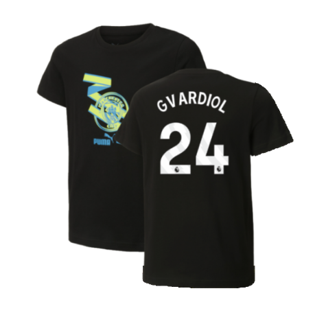 2024-2025 Man City ftblCulture Tee (Black) - Kids (Gvardiol 24)